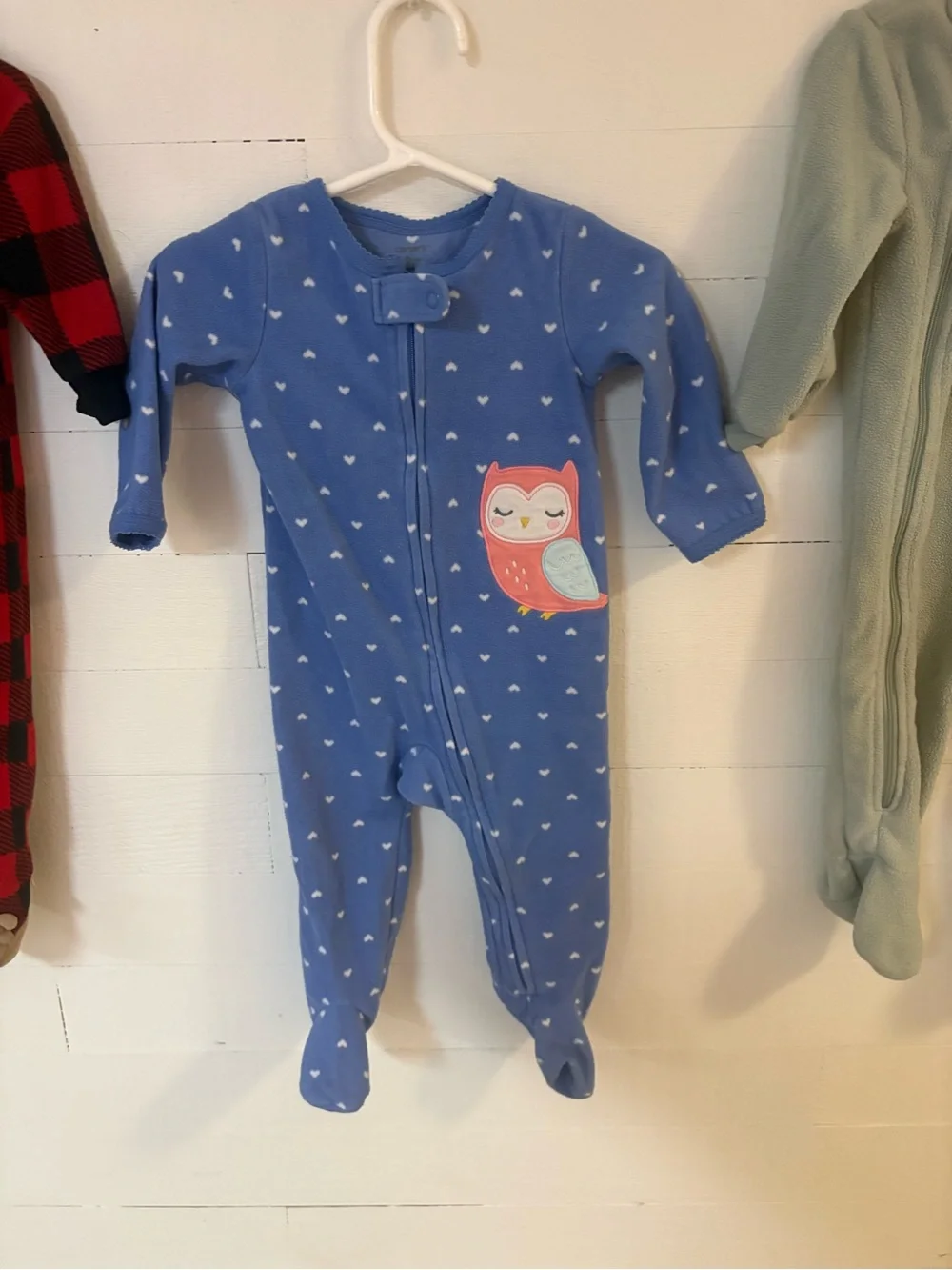 Baby 9M Fleece Footed Pajamas Lot of 3 Carters PL Baby Owl Bunny Plaid